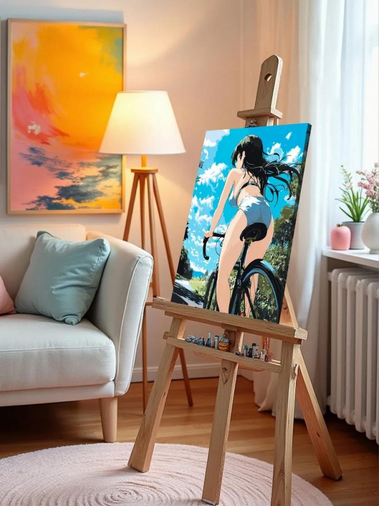 Картина по номерам «Девушка в белье на велосипеде, аниме» — картинка 10