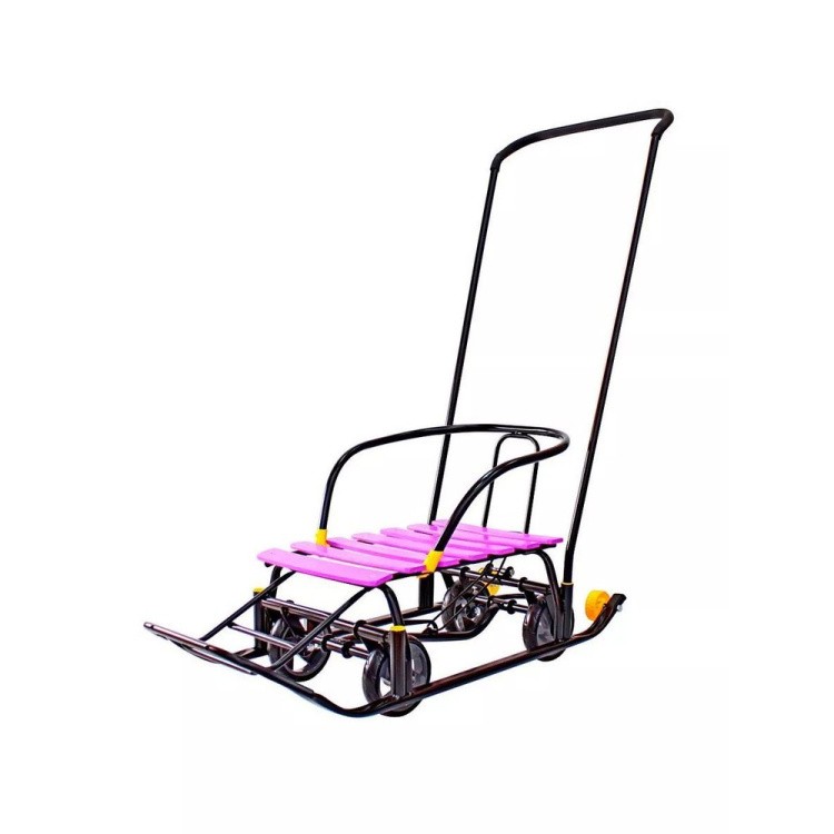 Санки детские Snow Black Auto сливовые рейки с колесами — картинка 4