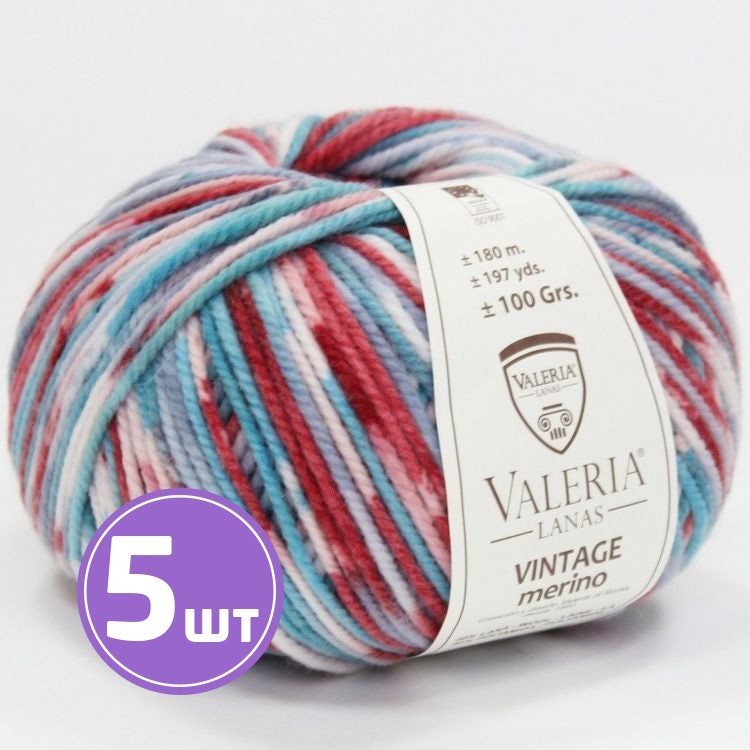 Пряжа SEAM Valeria di Roma VINTAGE merino (514), бело-голубо-красно-розовый, 5 шт. по 100 г