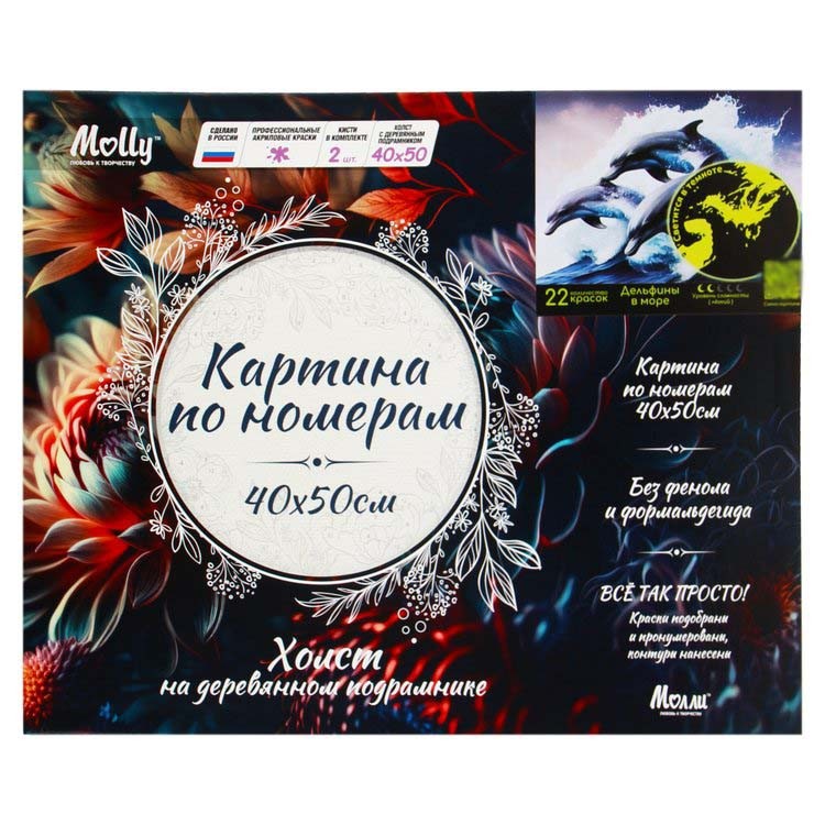 Картина по номерам со светящейся краской «Дельфины в море» — картинка 12