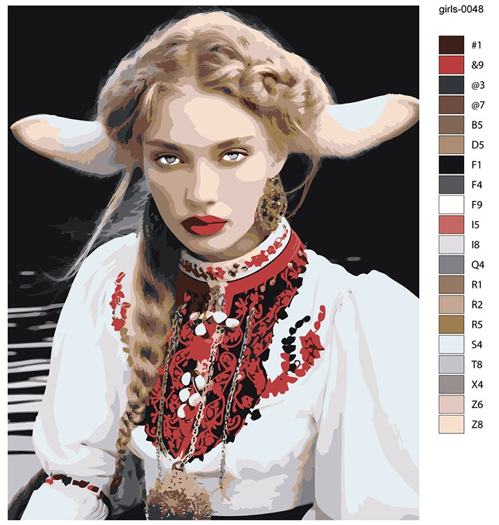 Картина по номерам «Девушка с большими ушами в национальном костюме» — картинка 2