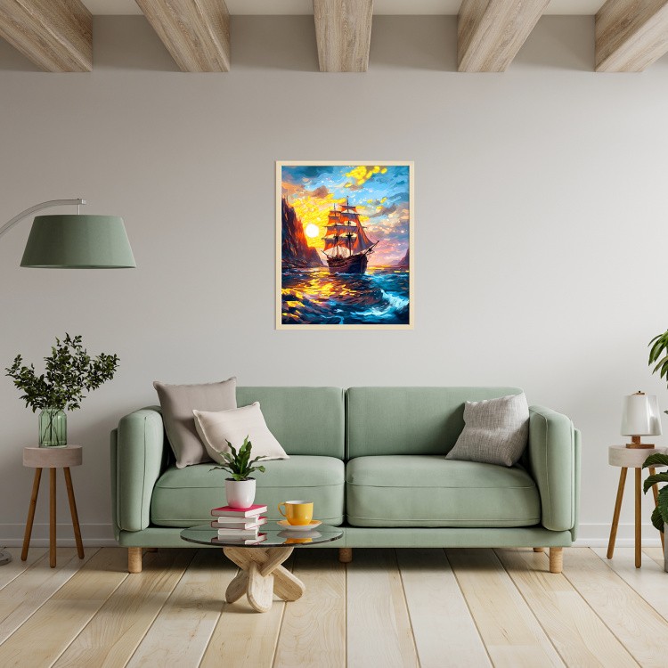 Картина по номерам с поталью «Парусник на закате» — картинка 7