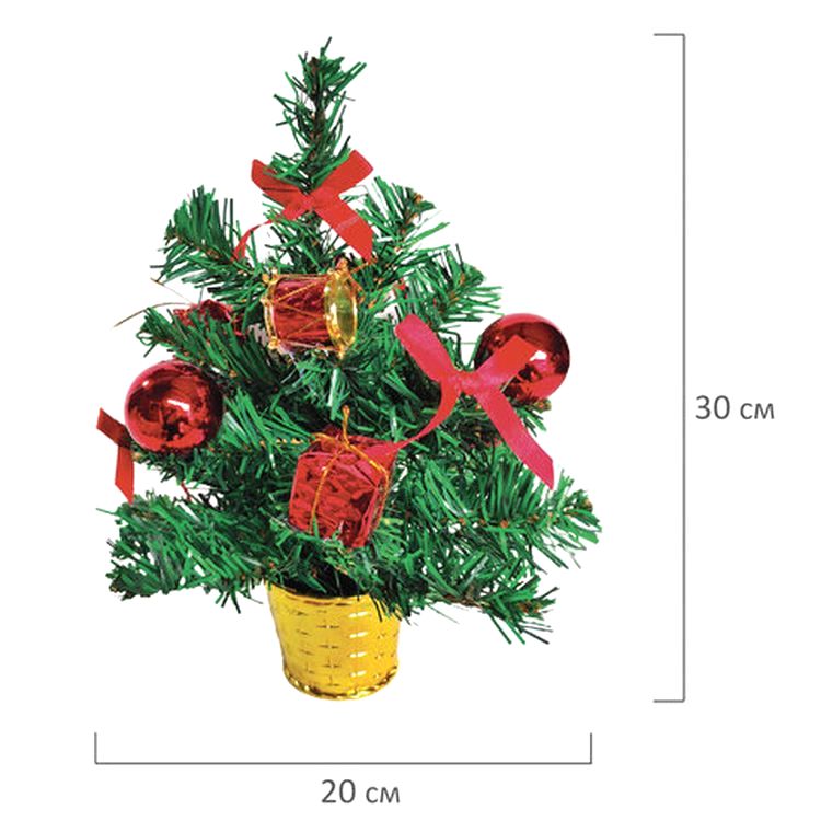 Ель искусственная новогодняя декоративная 30 см, цвет украшений: красный — картинка 3