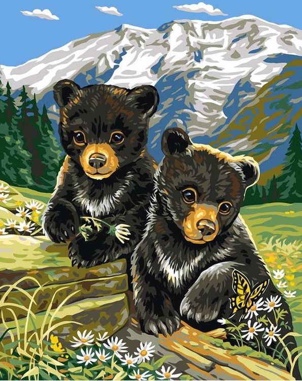 Рисунок на ткани «Медвежата весной»