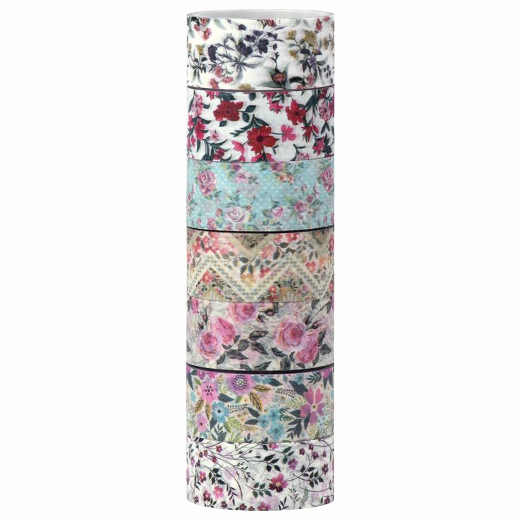 Клейкие WASHI-ленты для декора «Цветочный микс», 7 цветов, 15 мм х 3 м