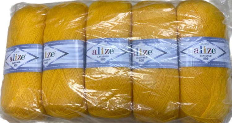 Пряжа ALIZE LanaGold 800 (216), желтый, 5 шт. по 100 г — картинка 2