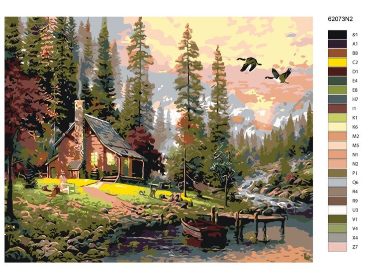 Картина по номерам «Домик в лесу у речки» — картинка 2