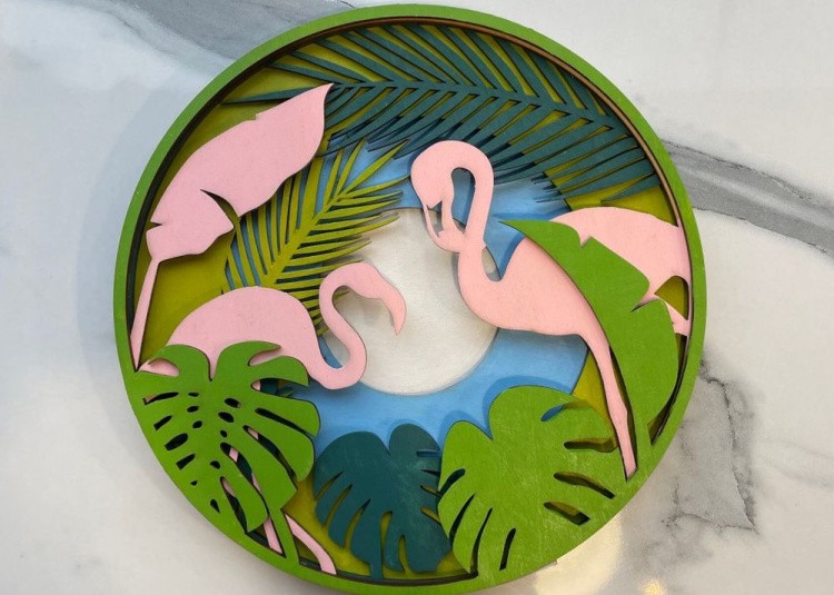 3D пазл-раскраска «Розовые фламинго»
