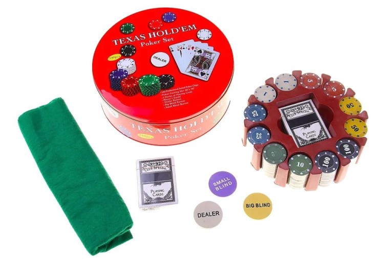 Набор для покера «Texas Holdem» в жестяной коробке, 240 фишек с номиналом — картинка 2