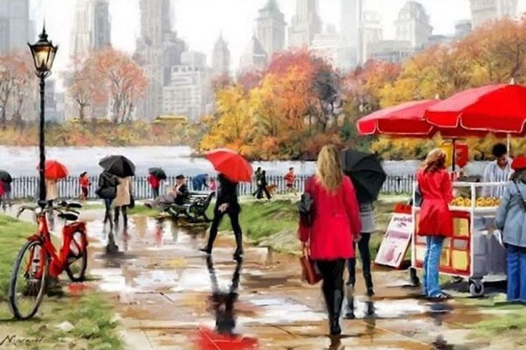 Алмазная вышивка «Прогулка под дождём» — картинка 2