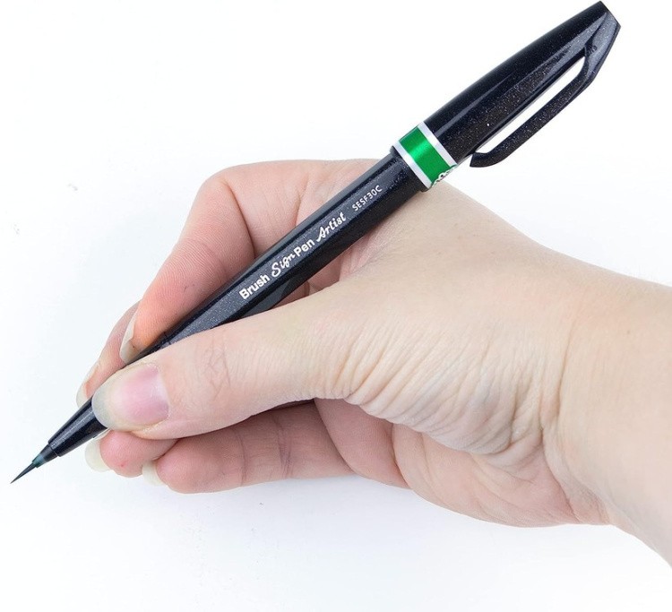 Браш пен Brush Sign Pen Artist, ultra-fine, 0,5 - 5 мм, цвет: зеленый, Pentel — картинка 6