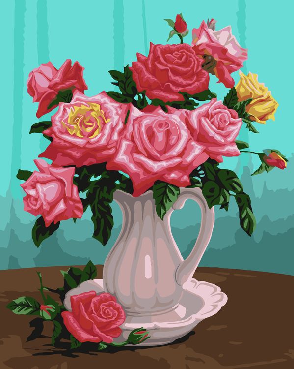 Картина по номерам «Розы в белой вазе»