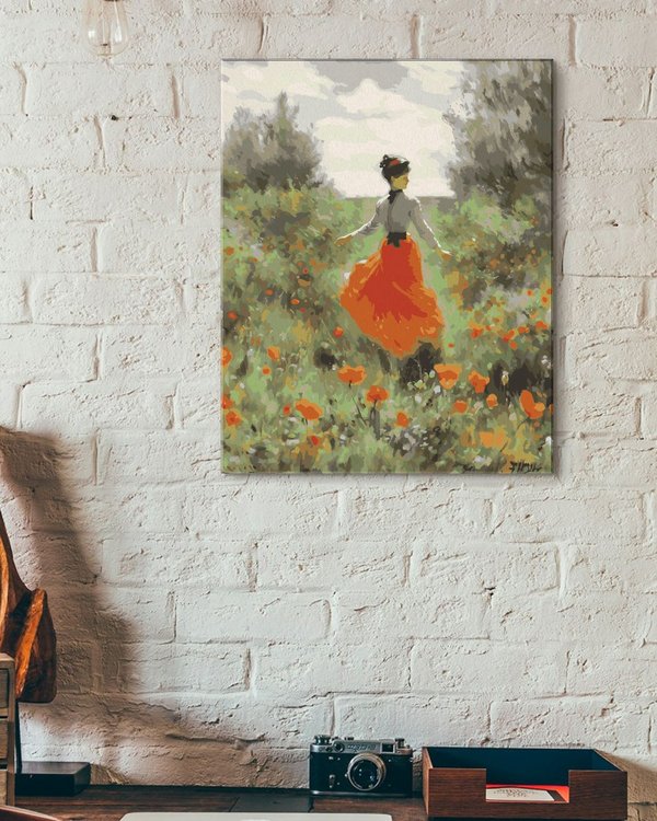 Картина по номерам «Девушка гуляет по полю с маками» — картинка 3