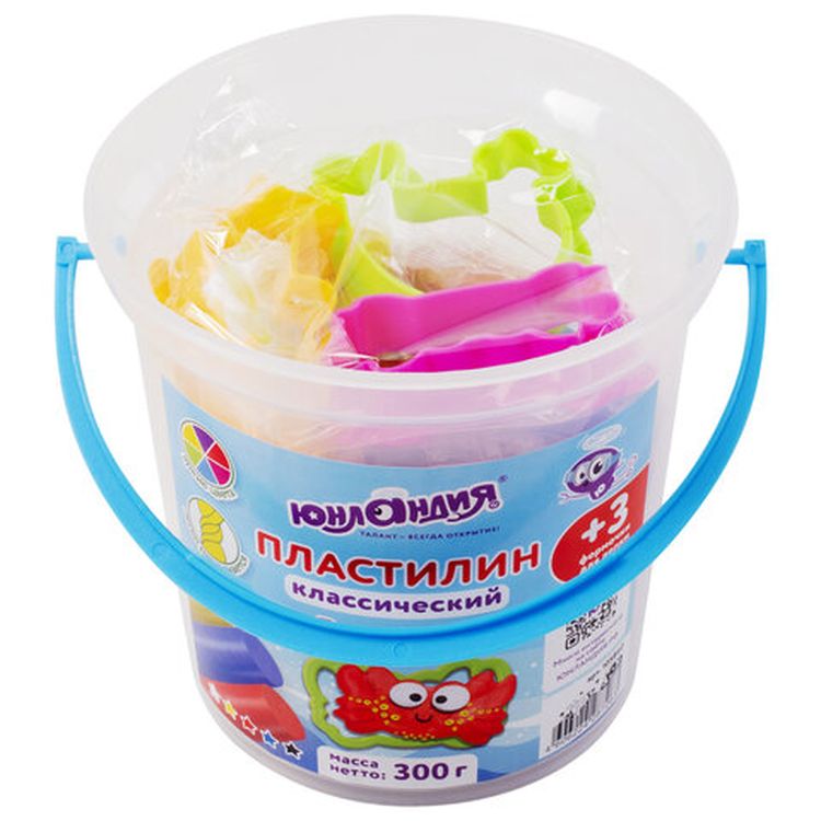 Пластилин в ведерке Юнландия «Подводный мир», 5 цветов, 300 г, 3 формочки — картинка 2