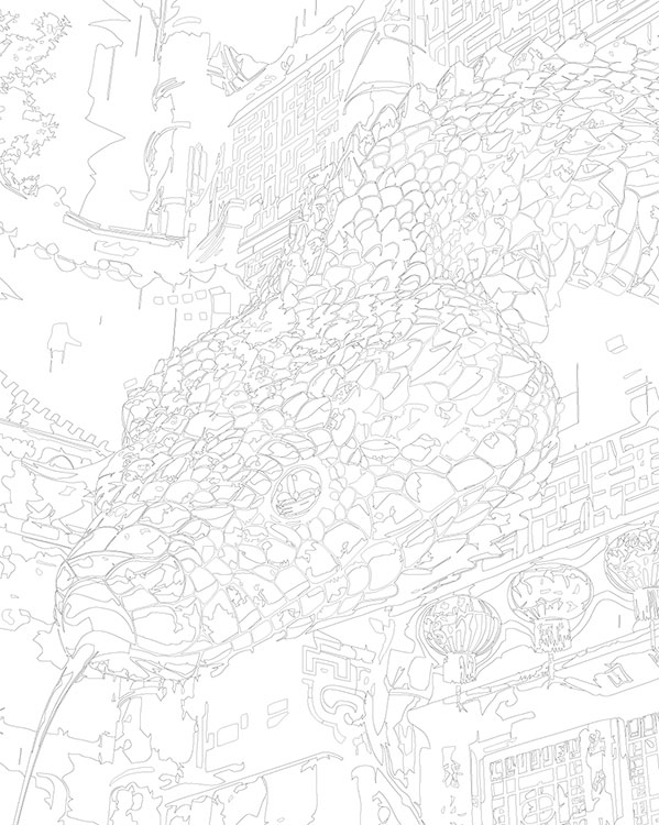 Картина по номерам «Зеленая змея на улице, Азия, Символ года» — картинка 3