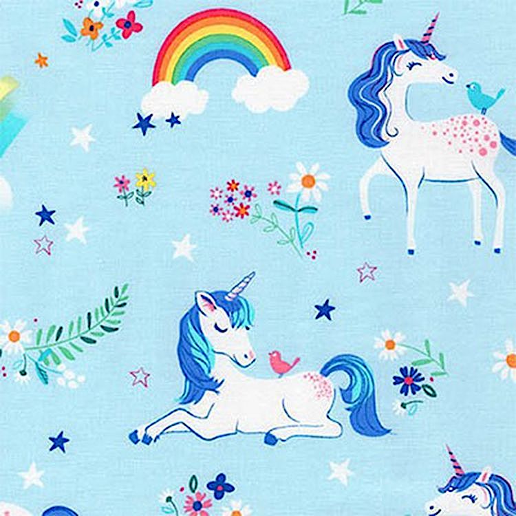 Ткань для пэчворка HAPPY LITTLE UNICORNS, 50x55 см, 146 г/м2, 100% хлопок, BLUE принт, Robert Kaufman