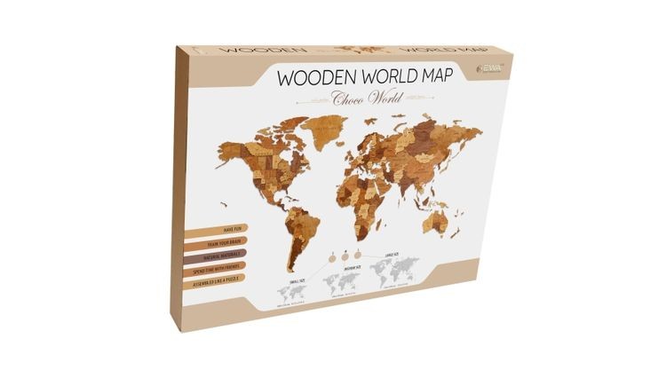 EWA Деревянная «Карта Мира» настенная, объемная 3 уровня, размер L (192x105 см), цвет: шоколад — картинка 3