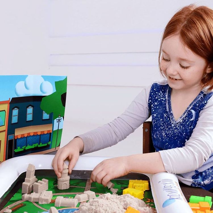 Космический пластичный песок набор «Городские истории» 2 кг светящийся в темноте синим цветом — картинка 3