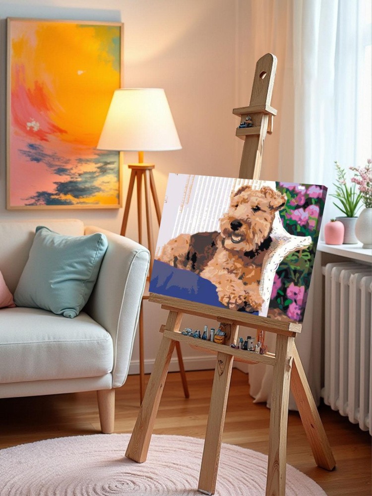 Картина по номерам Собака вельштерьер лежит в саду — картинка 9