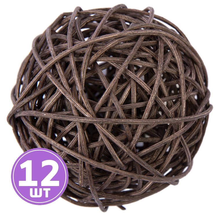 Шар декоративный из ротанга d 5 см, 12 шт., цвет: №11 коричневый, Blumentag