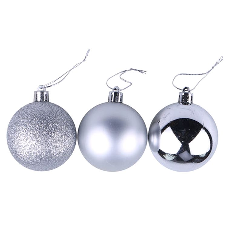 Шары елочные, набор 6 шт., пластик, 8 см, серебристые (глянец, матовый, глиттер) — картинка 3