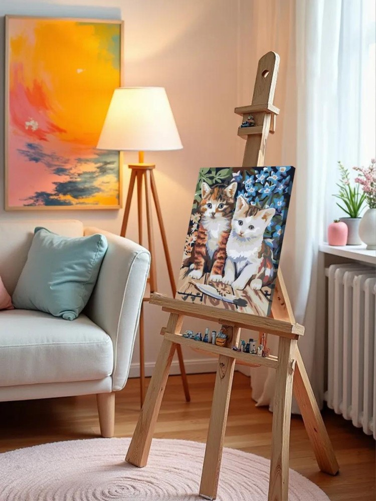 Картина по номерам «Котята с пёрышком» — картинка 10