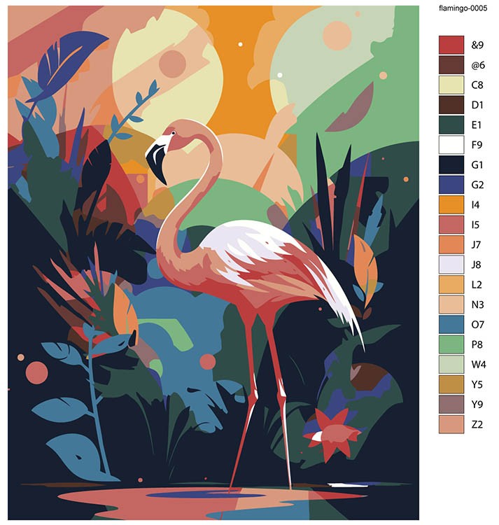 Картина по номерам «Фламинго в зелени» — картинка 2