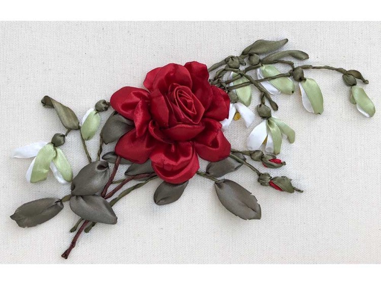 Вышивка лентами «Бордовая роза»
