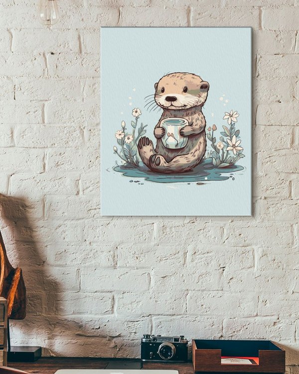 Картина по номерам «Выдра пьет ромашковый чай» — картинка 3