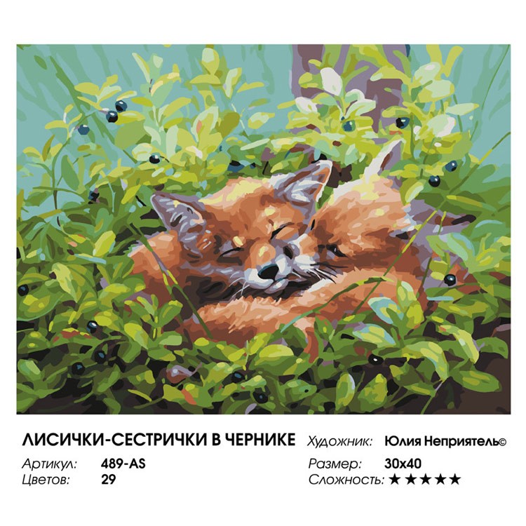 Картина по номерам «Лисички-сестрички в чернике» — картинка 2