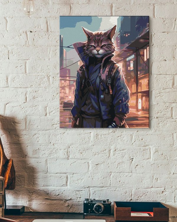 Картина по номерам «Кот-самурай Киберпанк» — картинка 3