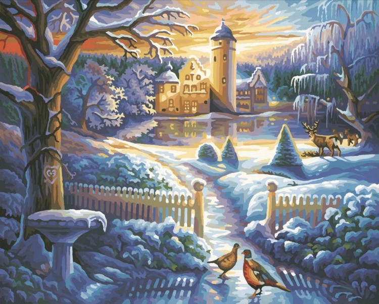 Картина по номерам «Зимний замок у реки»