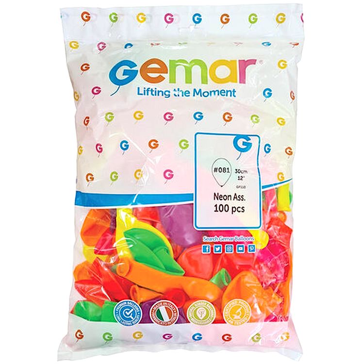 Шары воздушные 12" (30 см), комплект 100 шт., 12 неоновых цветов — картинка 3