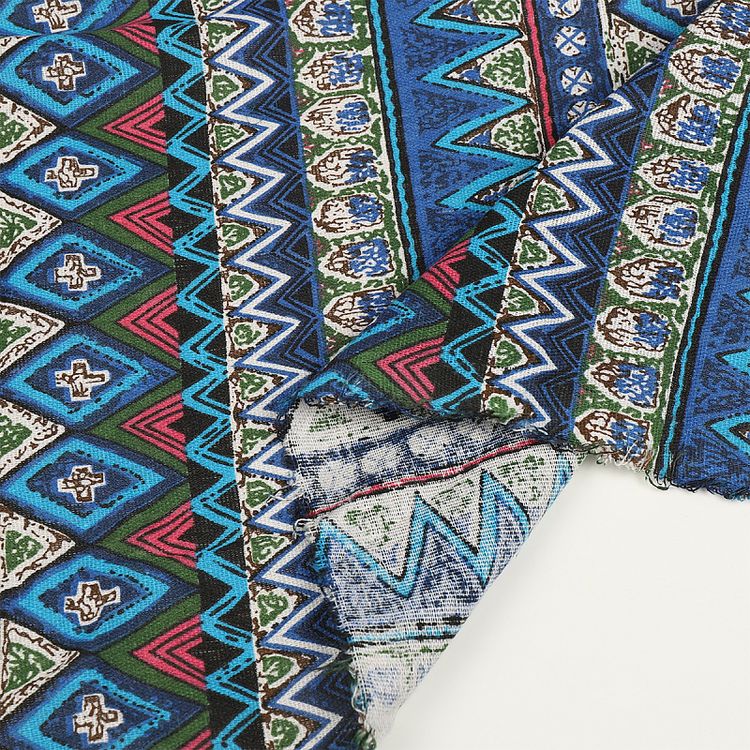 Ткань Лен, 140 г/м², 5 м x 150 см, цвет: синий, геометрический принт, TBY — картинка 4