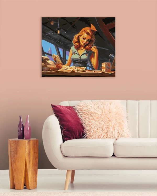 Картина по номерам «Симпатичная блондинка бухгалтер в стиле пин-ап» — картинка 3