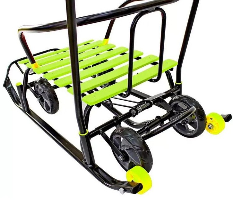 Санки детские Snow Black Auto лимонные рейки с колесами — картинка 17