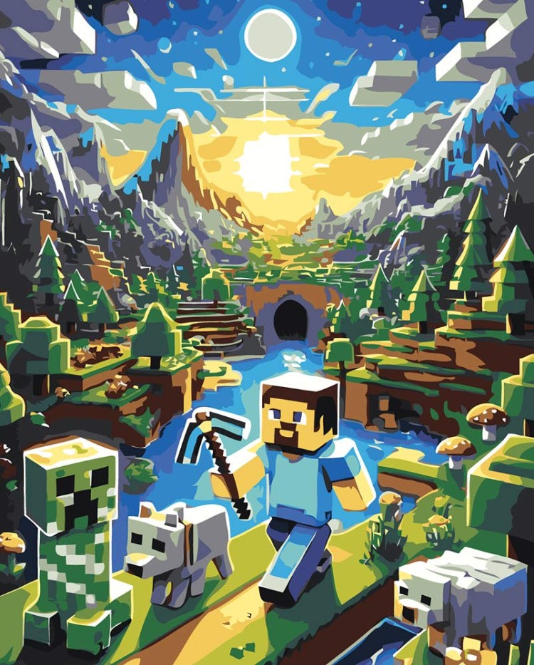 Картина по номерам «Игра Майнкрафт Minecraft: Стив и крипер»