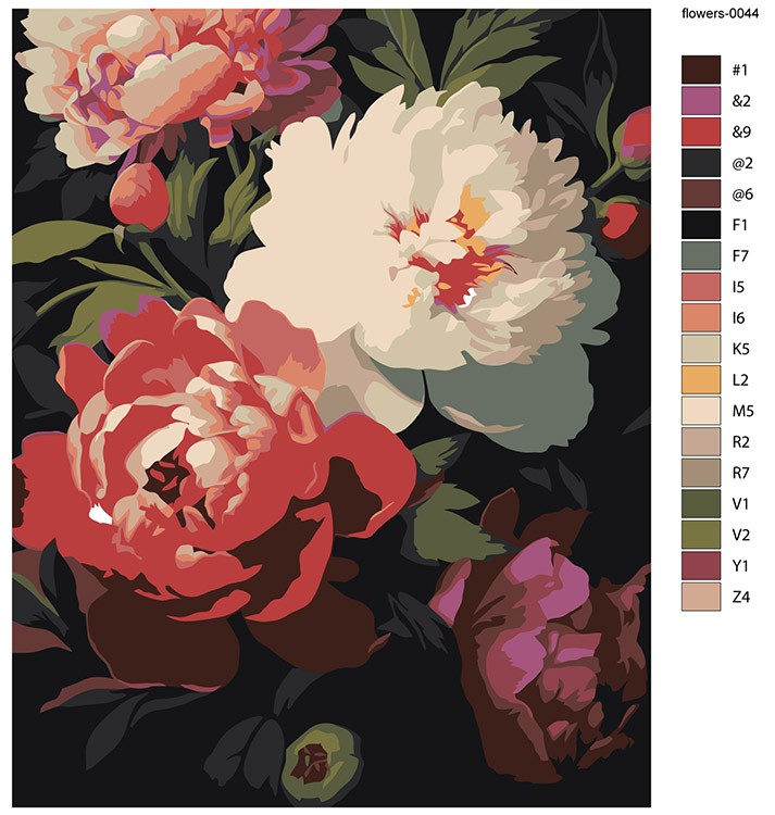 Картина по номерам «Цветы: Белые и розовые пионы» — картинка 2