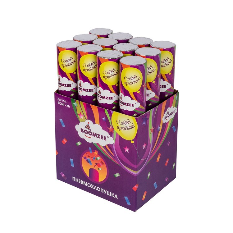 Пневмохлопушка 1 шт., 30 см, фольгированное конфетти, BOOMZEE — картинка 2