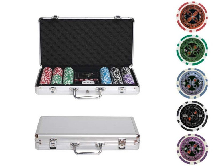Покерный набор Ultimate, 300 фишек 11.5 г с номиналом в чемодане, сукно