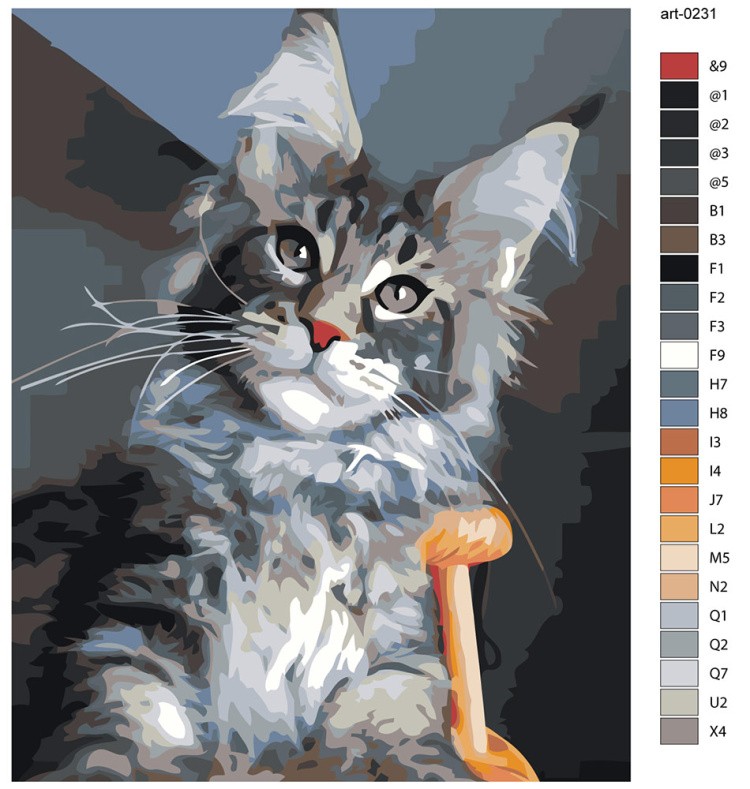 Картина по номерам «Коты и кошки: серый котик мейн-кун» — картинка 2