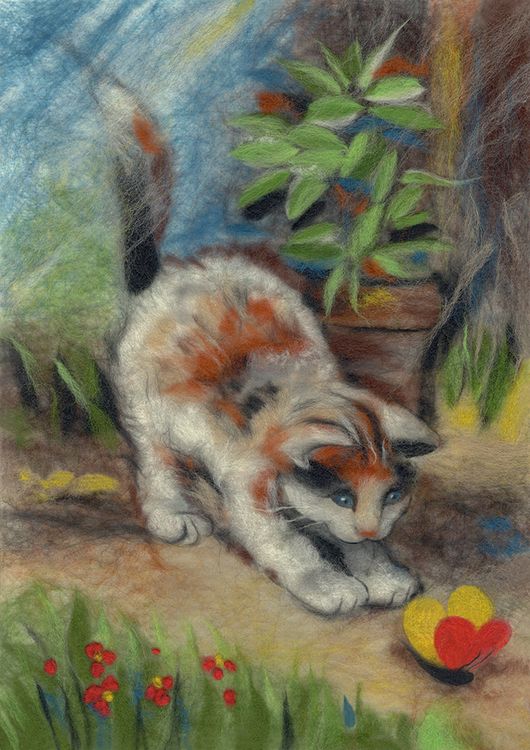 Картина шерстью «Игривый котенок»