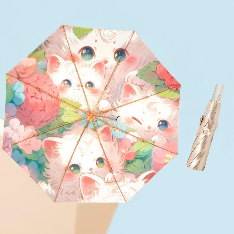 Зонт двусторонний Няшные киски, складной, 8 спиц, автомат — картинка 3