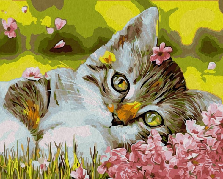 Картина по номерам «Котенок в цветочках»