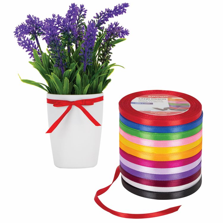 Лента атласная, ширина 6 мм, набор 12 цветов по 23 м, Brauberg — картинка 4