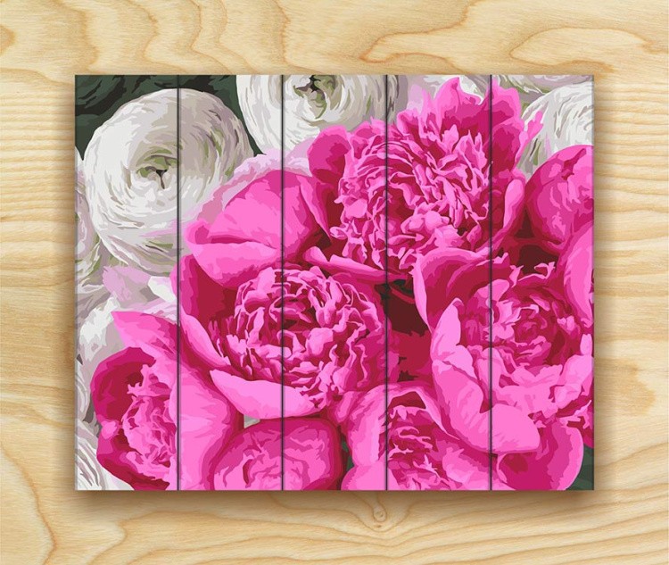 Картина по номерам по дереву Flamingo «Пионы» — картинка 2