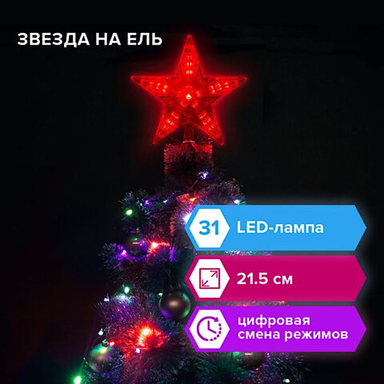 Звезда на ель «Digital», 31 LED, 21,5 см, цифровая смена режимов