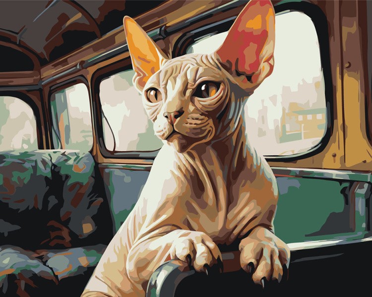 Картина по номерам «Кот сфинкс в автобусе»