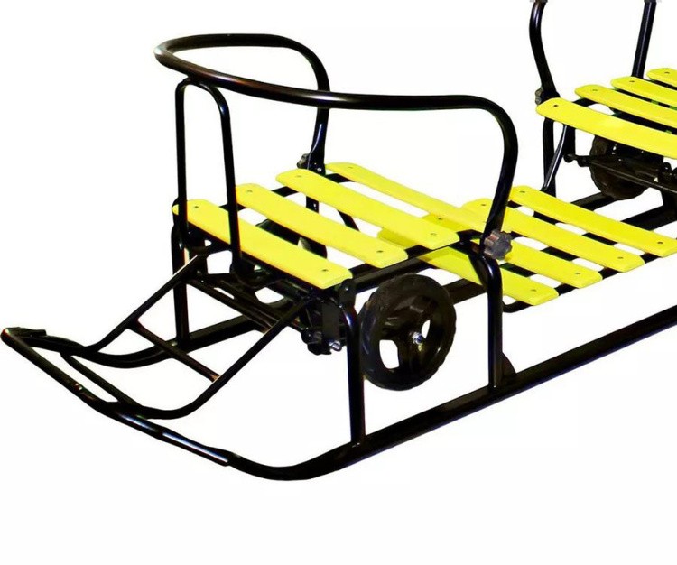 Санки детские Snow Black Auto «Для Двоих», лимонные с колесами — картинка 5