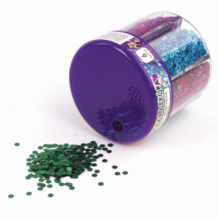 Блестки фигурные, диспенсер с дозатором, 6 цветов по 9 г, Остров Сокровищ — картинка 4